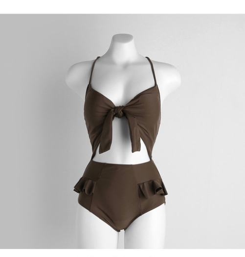 Korean High-Waist Slimming Bikini with Bow Swimwear
