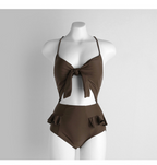 Korean High-Waist Slimming Bikini with Bow Swimwear