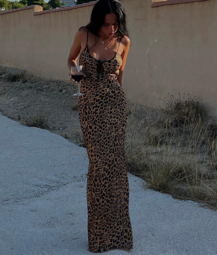 Leopard Print Beach Maxi Dress with Spaghetti Straps