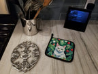 Khao Manee Cat By the Christmas Tree Pair of Pot Holders