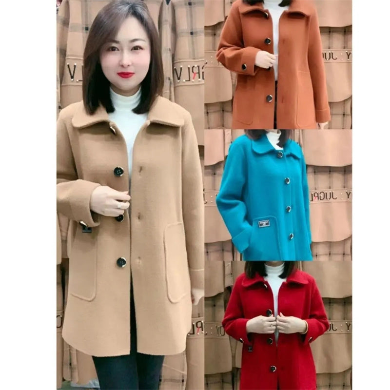 Women's Mid-Length Warm Wool Blend Coat for Fall/Winter