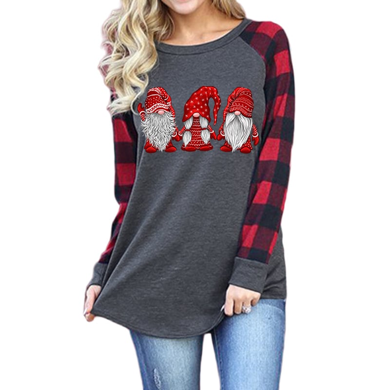 Santa Pattern Print Long Sleeve Raglan Shirt