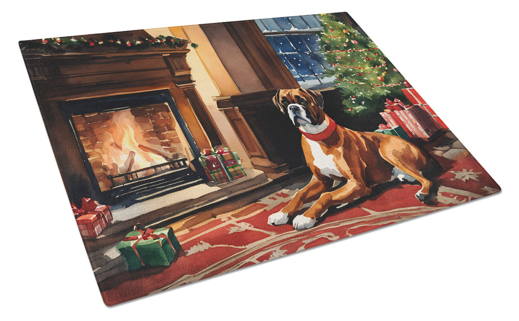 Boxer Cozy Christmas Glass Cutting Board