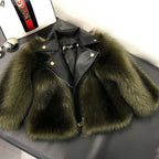 Children's Faux Fox Fur Coat - Casual Military Green