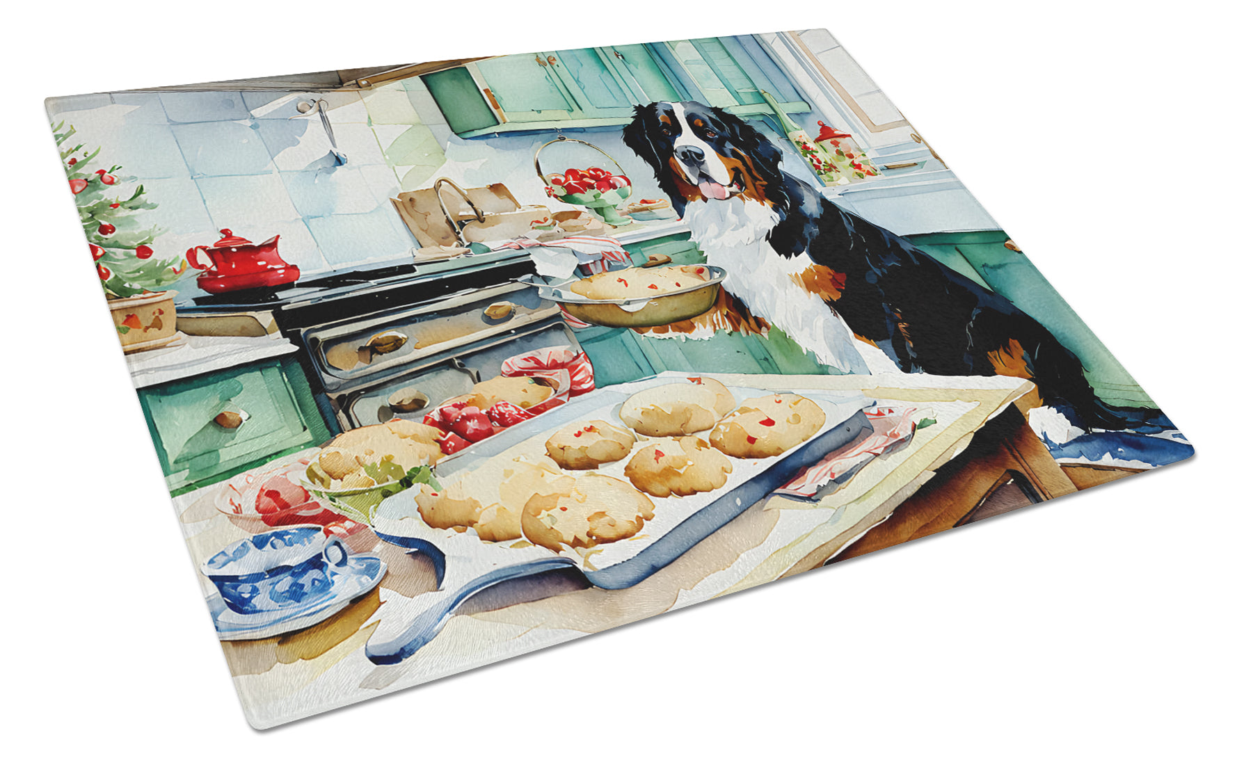 Bernese Mountain Dog Christmas Cookies Glass Cutting Board