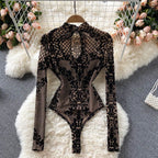 Trendy Floral Long Sleeve Bodysuit T-Shirt for Women