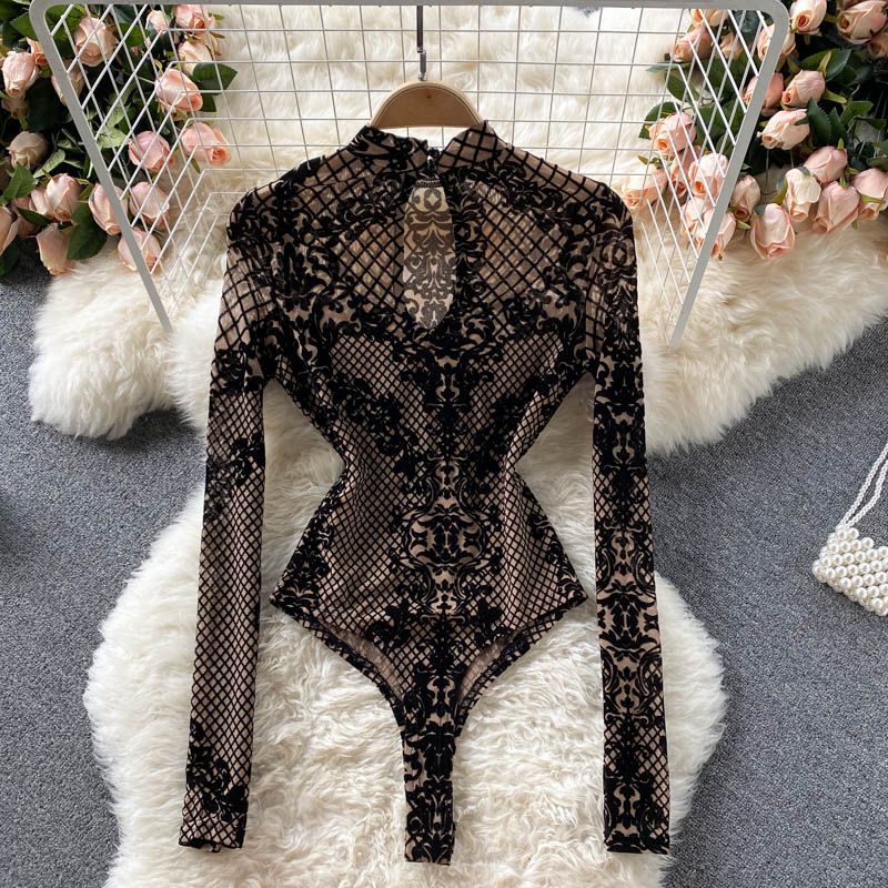 Trendy Floral Long Sleeve Bodysuit T-Shirt for Women