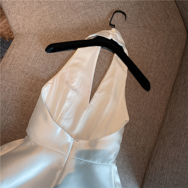 2020 Spring/Summer Vintage Deep V Satin Halter Top