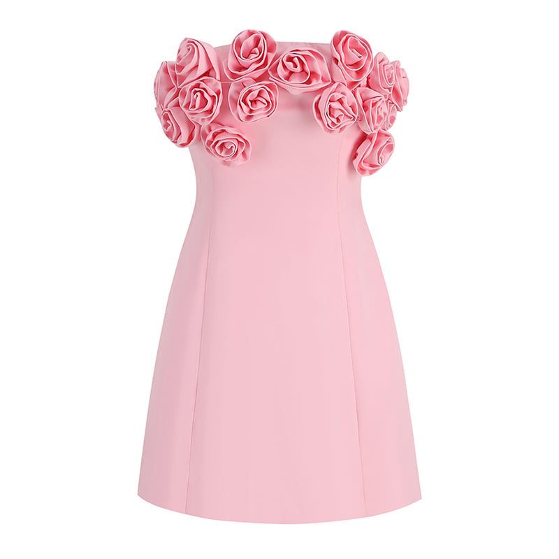 Tube Top Decorative Flowers Lace-up Party Dress