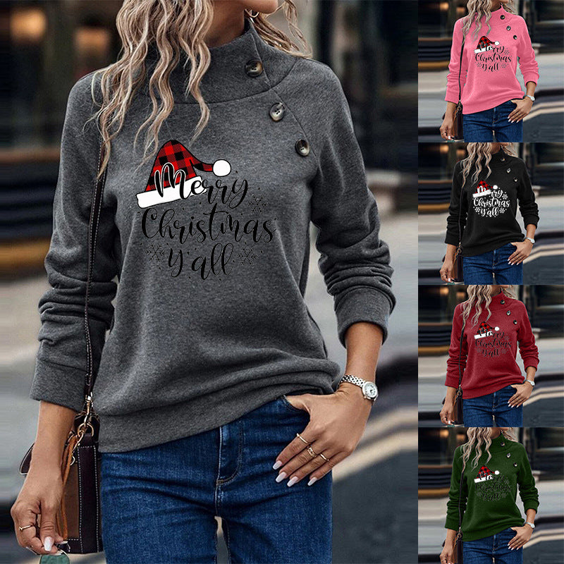 Cartoon Christmas Printed Turtleneck Sweatshirt for Women | Streetwear