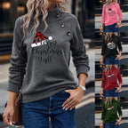 Cartoon Christmas Printed Turtleneck Sweatshirt for Women | Streetwear