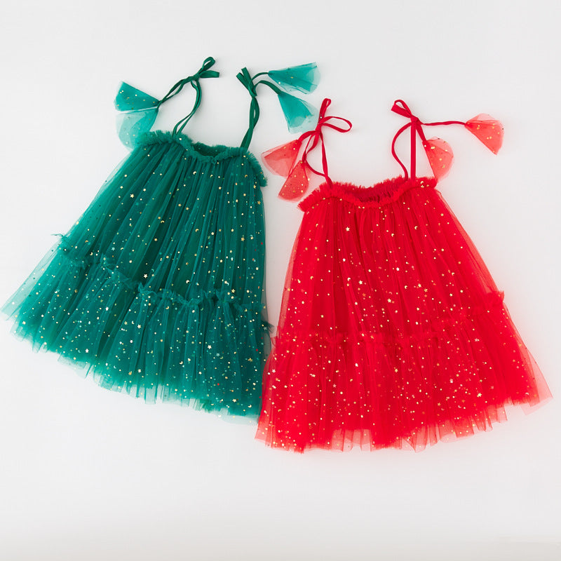 New Children's Christmas Star Moon Tulle Princess Skirt