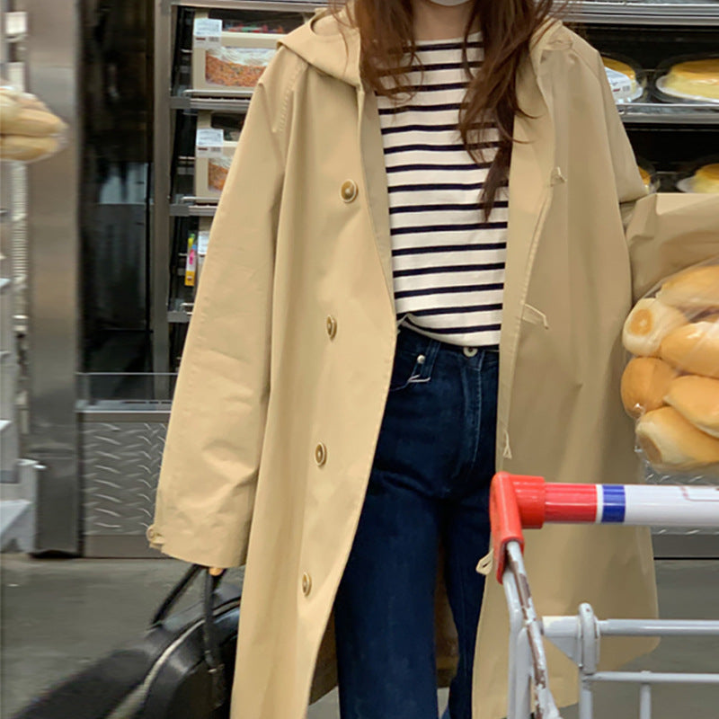 Mid-length Hooded Trench Coat for Women