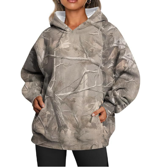 Women's Oversized Camouflage Hoodie with Maple Leaf Print | Streetwear