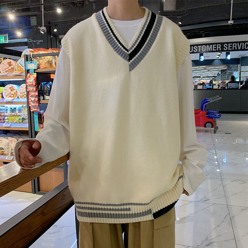 2023 Men's Loose Knit Sweater Vest - Korean Fashion