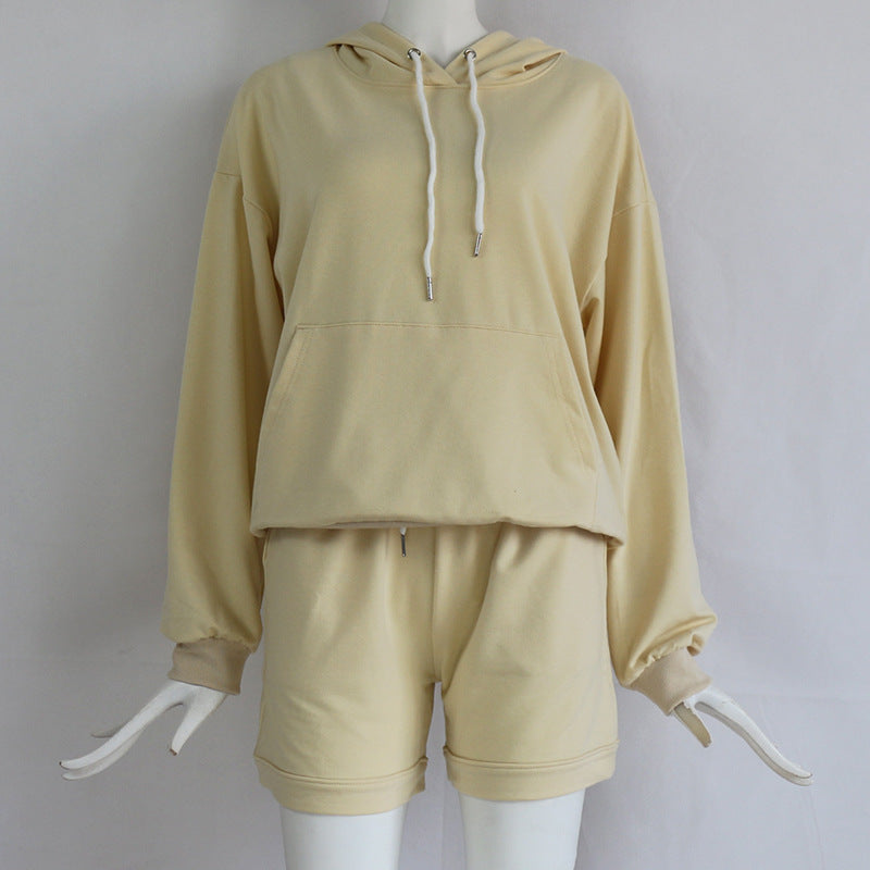 Women's Casual Long Sleeve Hoodie and Shorts Set
