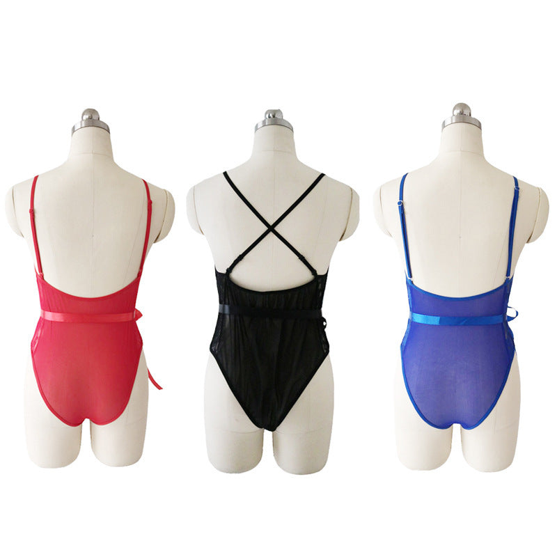 Sexy See-Through Deep V Neck Bodysuit for Women