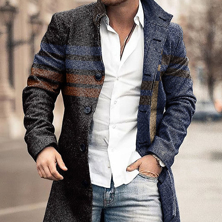 Men's Woolen Stand Collar Medium Long Casual Coat