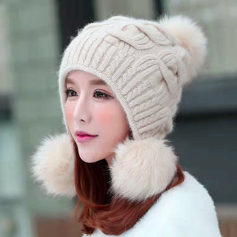 Korean Style Fleece Rabbit Fur Winter Hat | Embroidered Cap