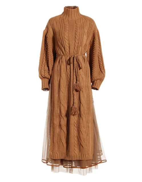 Chic Lantern Sleeve Sweater Skirt Set
