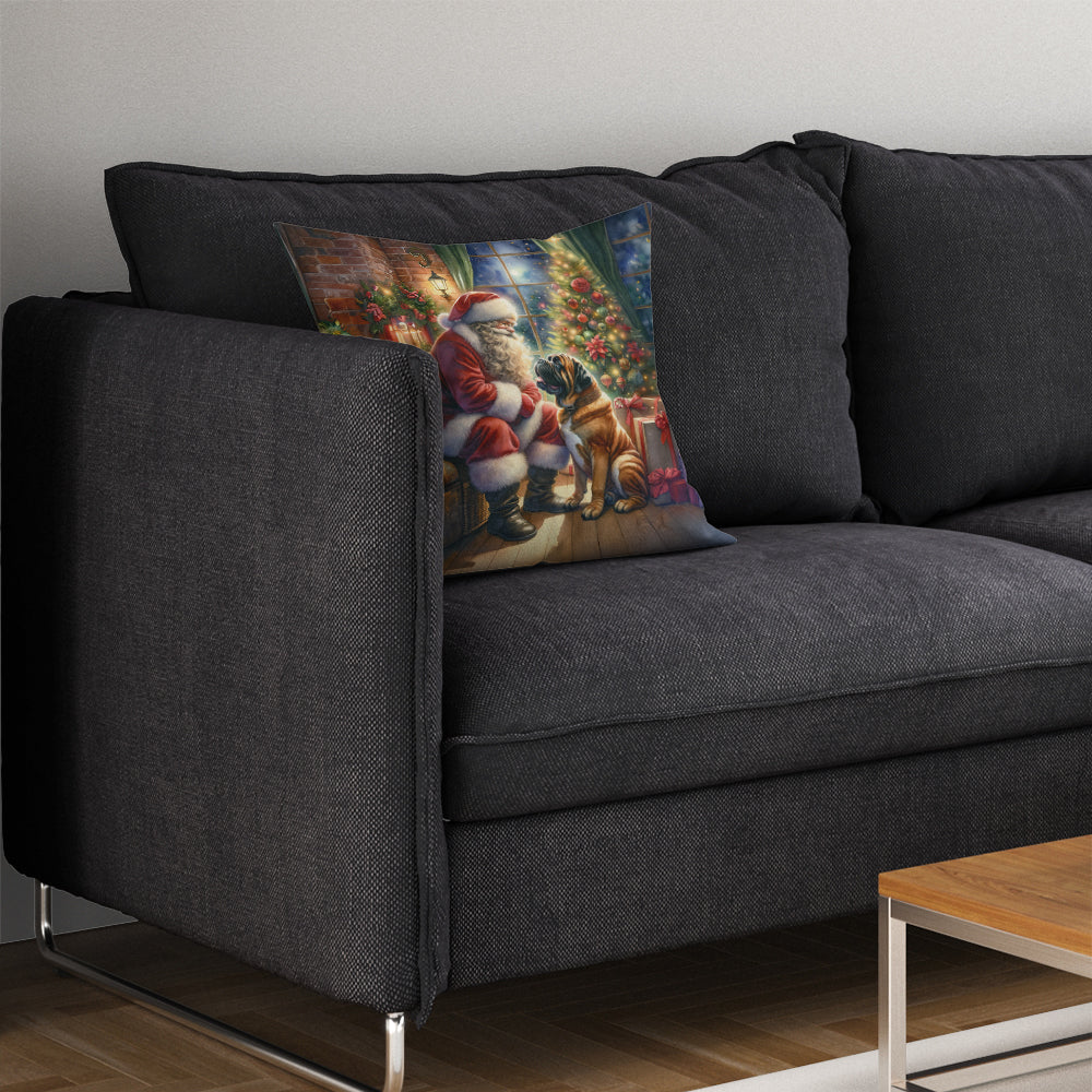 Bullmastiff and Santa Claus Throw Pillow