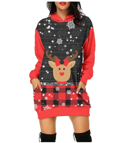 Women's Casual Printed Christmas Sweater Dress