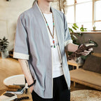 Japanese Style Men’s Cardigan Jacket with Color Panels