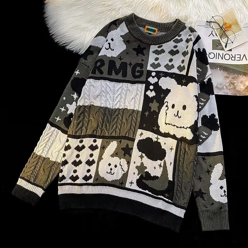 Men's Retro Loose Fit Round Neck Sweater