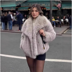 Polo Collar Faux Fur Short Coat