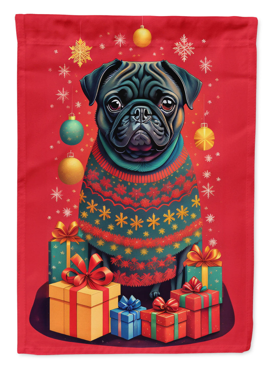 Black Pug Holiday Christmas Garden Flag