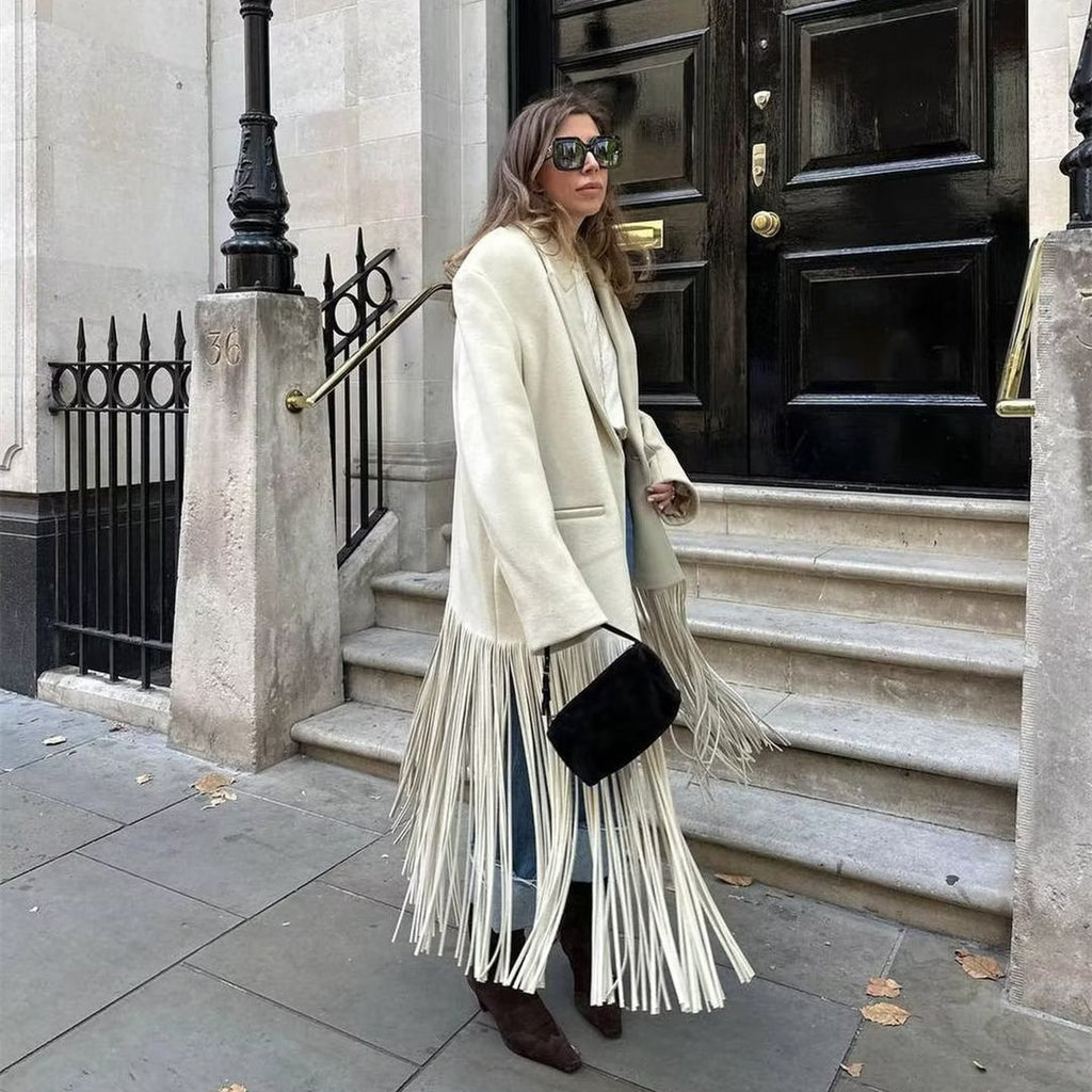 Woolen Coat with Tassels for Women's Street Fashion