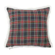 Christmas Red Plaid Pillow Case 18x18in with Rabbit Fur Trim