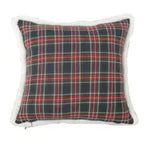Christmas Red Plaid Pillow Case 18x18in with Rabbit Fur Trim