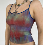 Tie-Dye Mesh See-Through Backless Camisole Top