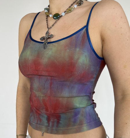 Tie-Dye Mesh See-Through Backless Camisole Top