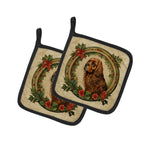 Sussex Spaniel Christmas Flowers Pair of Pot Holders