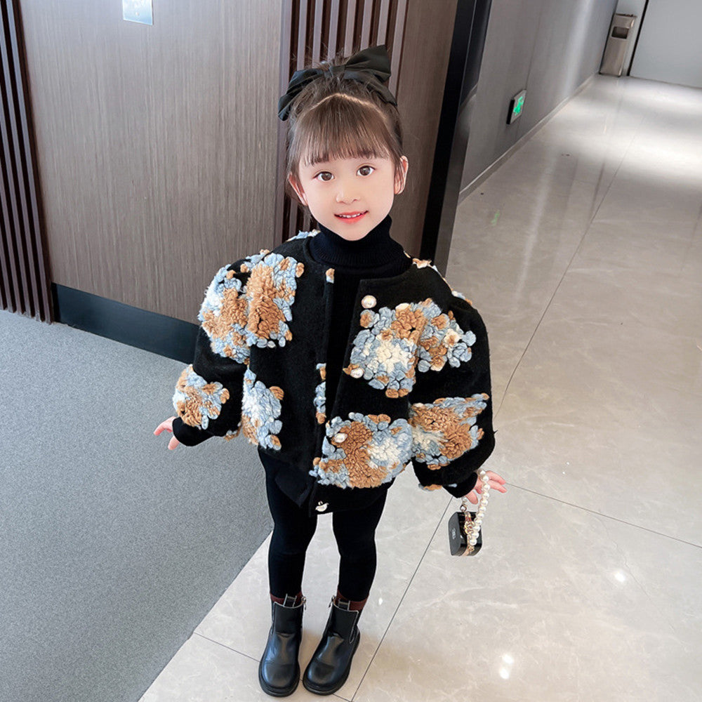 Fashionable Western Style Lamb Wool Coat for Girls