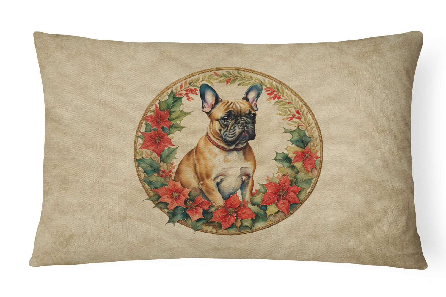French Bulldog Christmas Flowers Throw Pillow