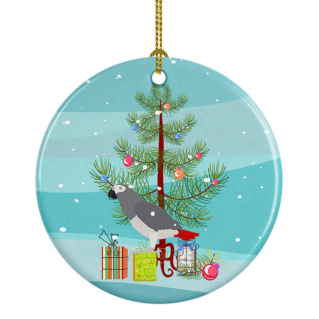 African Grey Parrot Merry Christmas Ceramic Ornament