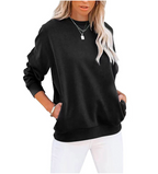 Solid Color Long Sleeve Pocket Hoodie with Round Neck | Streetwear