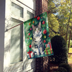 Korean Bobtail Cat By the Christmas Tree House Flag