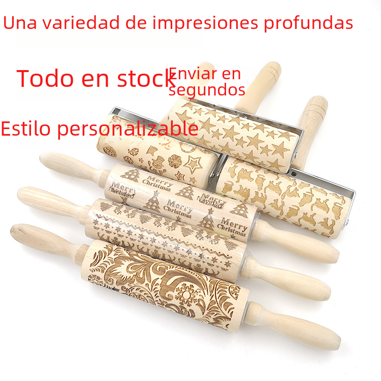 Christmas Reindeer Printed Wooden Rolling Pin with Laser Engraving
