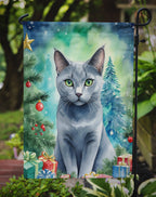 Russian Blue Cat By the Christmas Tree Garden Flag