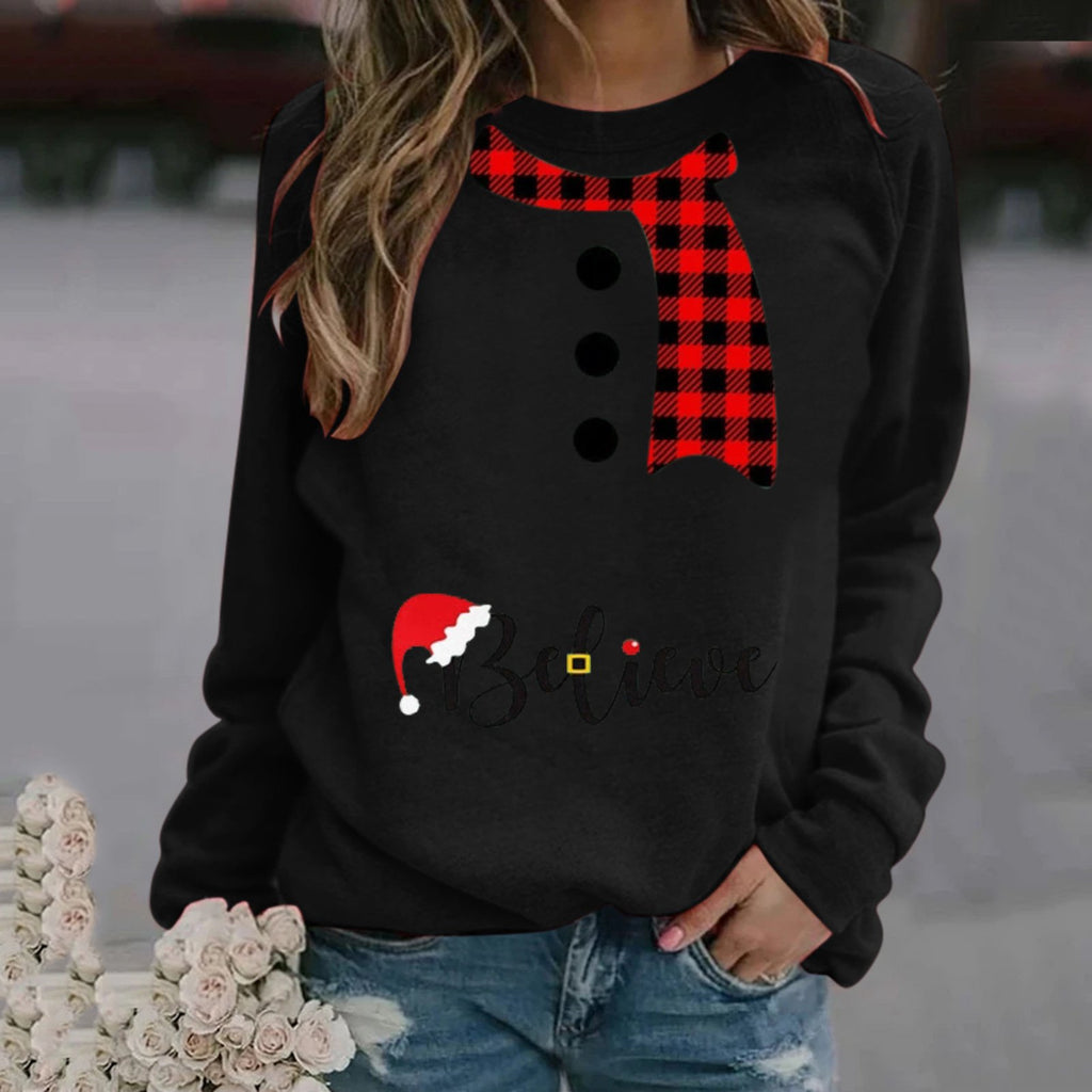 Christmas Pattern Long Sleeve Crew Neck Sweater for Women