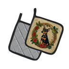 Miniature Pinscher Christmas Flowers Pair of Pot Holders