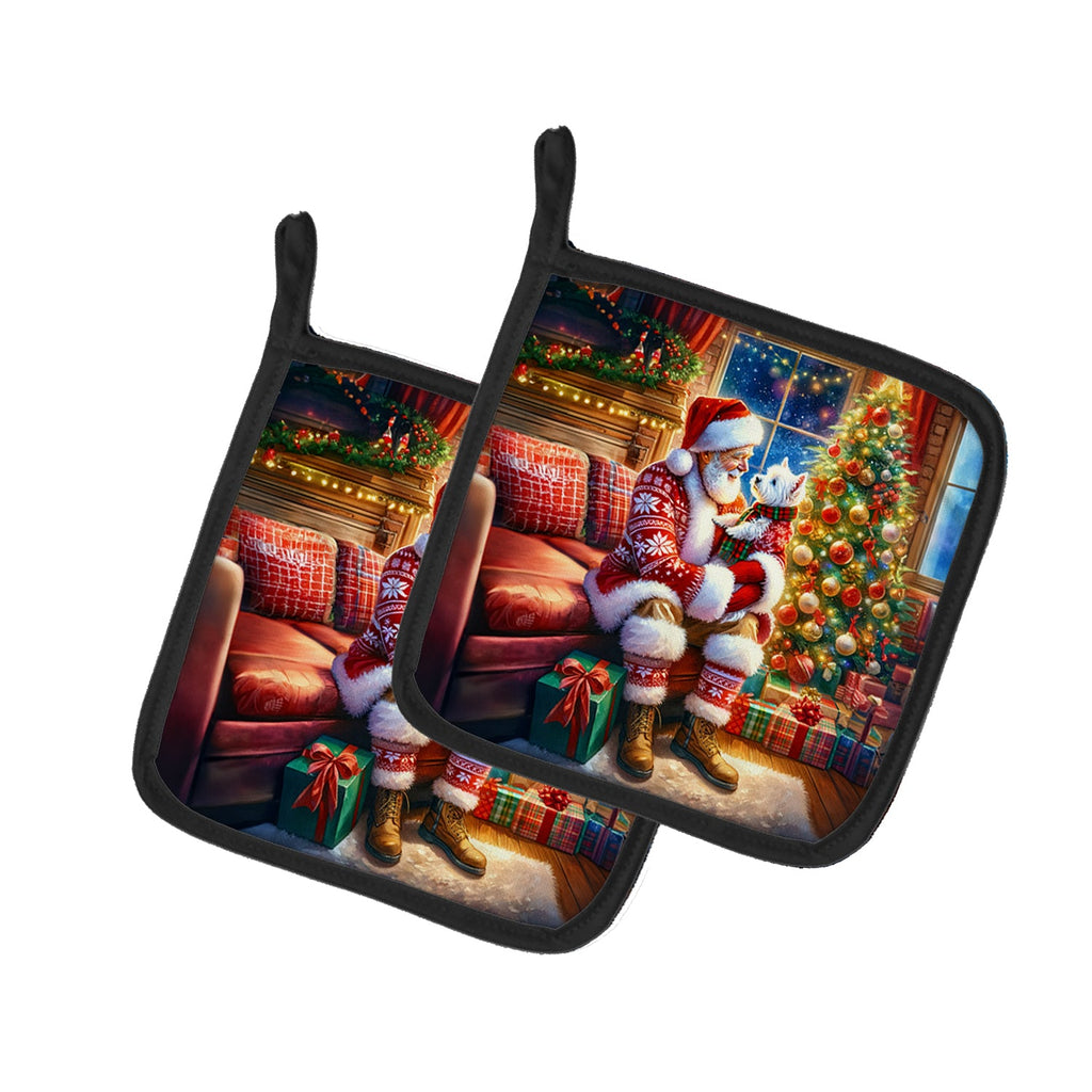 Westie and Santa Claus Pair of Pot Holders