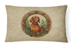 Red Redbone Coonhound Christmas Flowers Throw Pillow