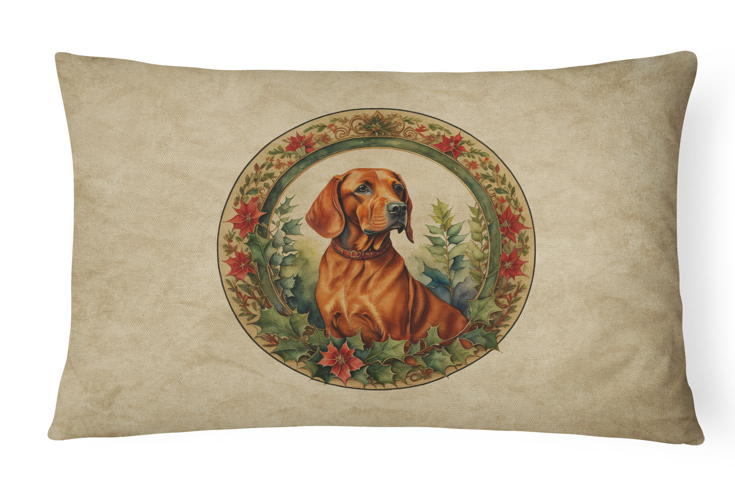 Red Redbone Coonhound Christmas Flowers Throw Pillow