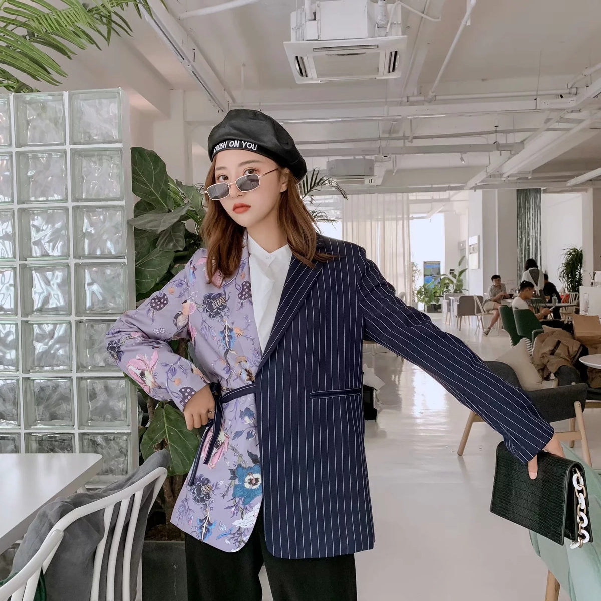 Irregular Contrast Color Jacket with Personality Stitching