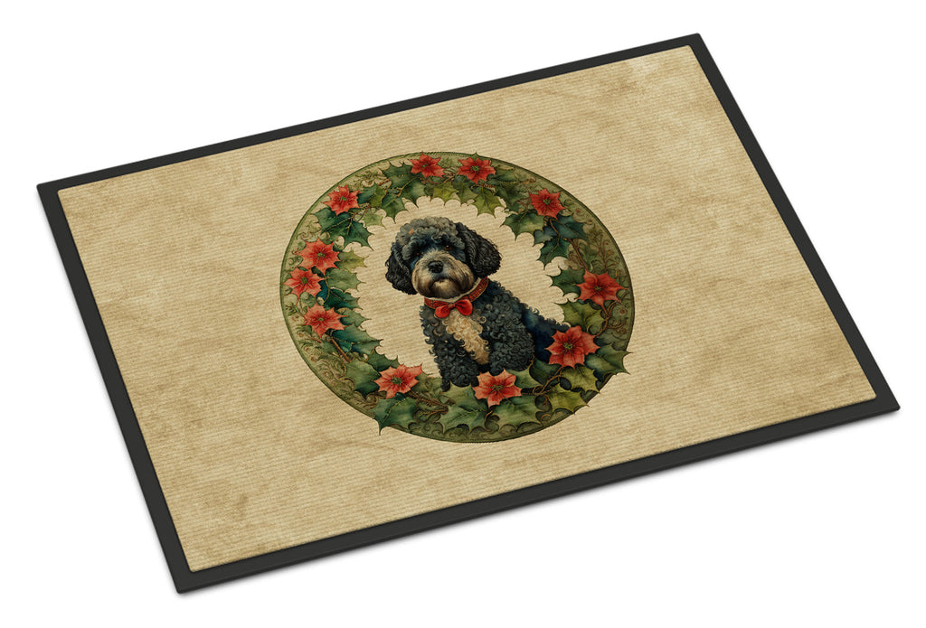 Portuguese Water Dog Christmas Flowers Doormat